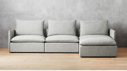L Shape Sofa Set Linen 4-Piece Fabric Sofa Set (Grey)