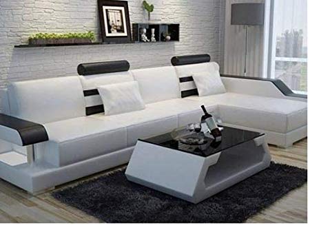 L Shape Sofa Set:- Lounge Leatherette Sofa Set (Black and White)