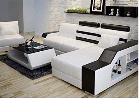 L Shape Sofa Set:- Lounge Leatherette Sofa Set (Black and White)