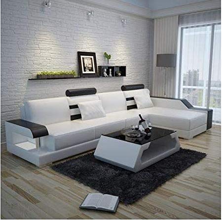 L Shape Sofa Set:- Lounge Leatherette Sofa Set (Black and White)