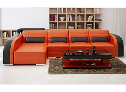 L Shape Sofa Set Lounge Leatherette Sofa Set (Orange & Black)