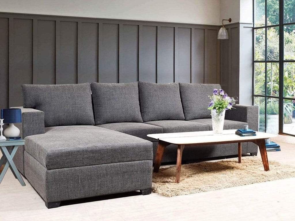 L Shape Sofa Set:- Lounger Fabric Sofa Set (Grey)