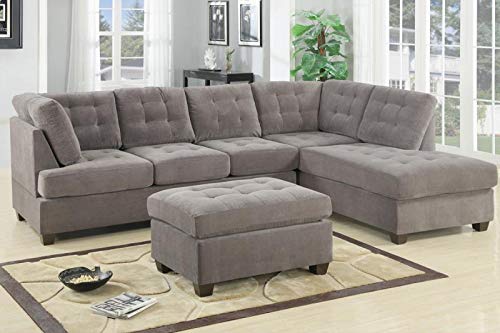 L Shape Sofa Set Lounger Fabric Sofa Set, Standard, (Dark Grey)