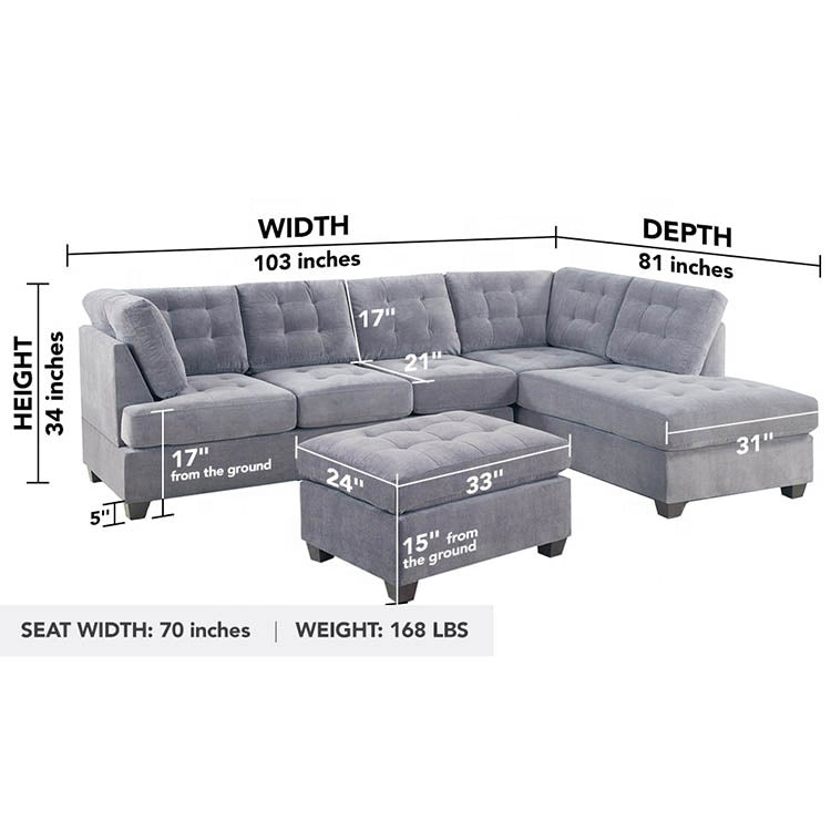 L Shape Sofa Set:- Lounger Fabric Sofa Set, Standard, (Dark Grey)