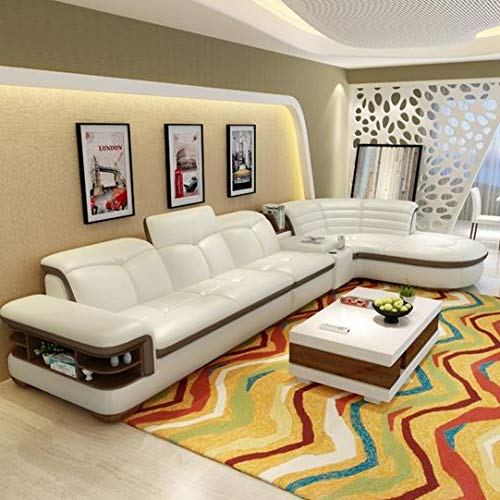 L Shape Sofa Set Luxury Hardwood Lounge Modern Leatherette Sofa Set (White)