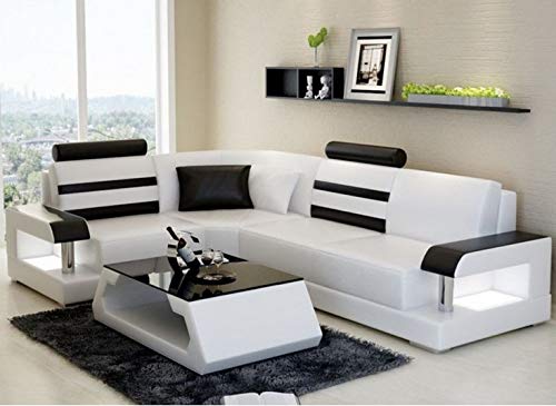 L Shape Sofa Set:- Malena Leatherette Sofa Set in Lounge, (Black & White)
