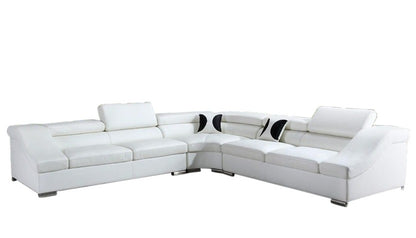L Shape Sofa Set Melody Modern Bonded Sectional Leatherette Sofa Set (White)-1