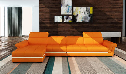 L Shape Sofa Set Modern Bonded Sectional Leatherette Sofa Set, (Orange & White)