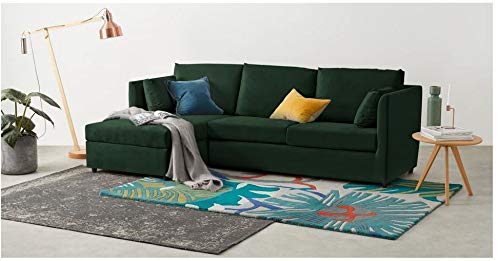 L Shape Sofa Set Modern Sectional  Fabric Sofa Set (Dark Green)