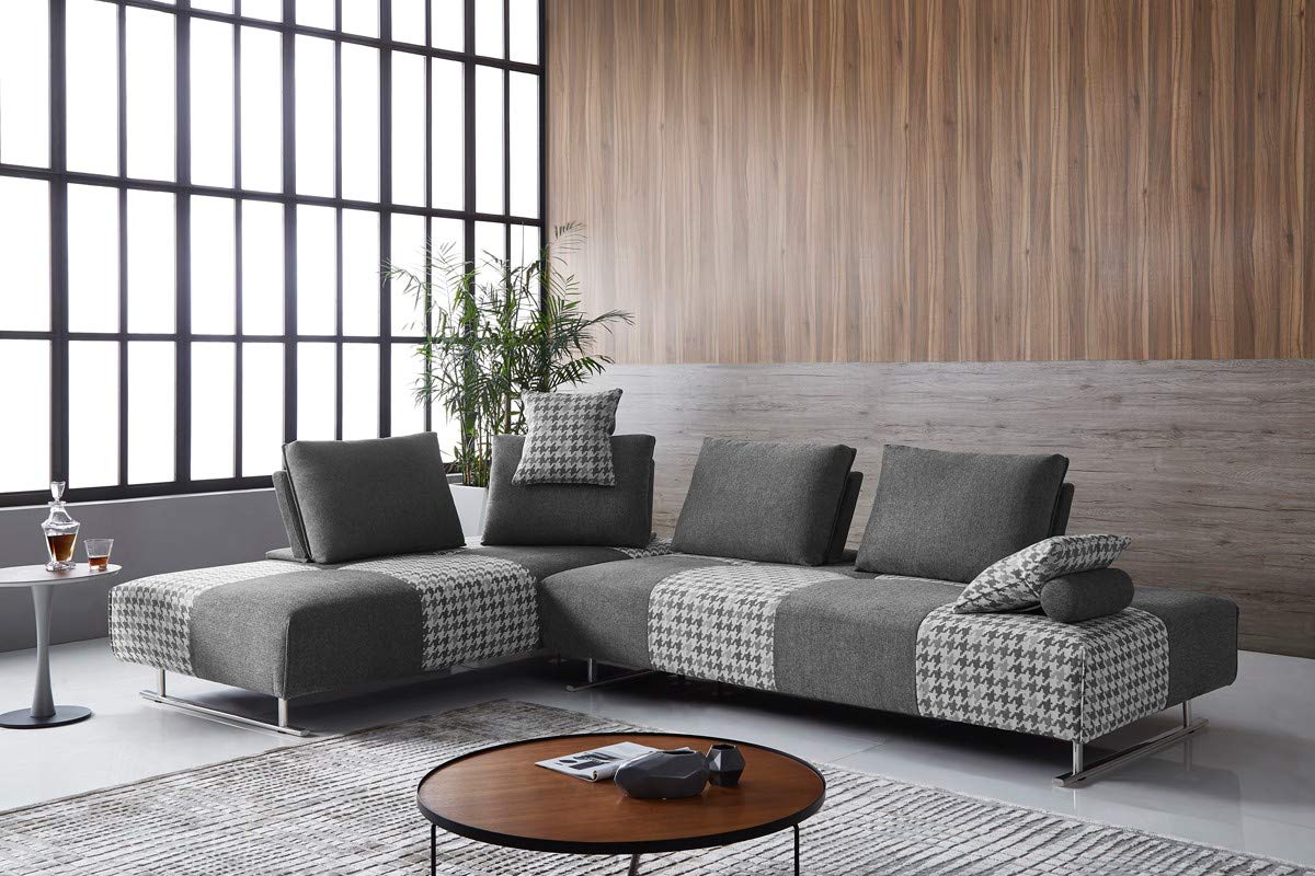 L Shape Sofa Set:- Modern Sectional Fabric Sofa Set, (Grey)