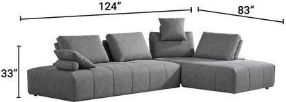 L Shape Sofa Set Modern Sectional Fabric Sofa Set, (Grey)