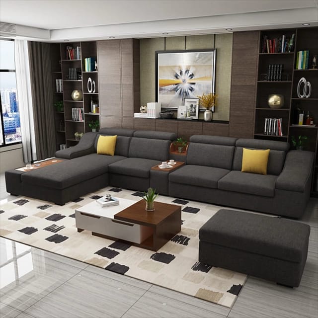 L Shape Sofa Set:- Modern Sectional Leatherette Sofa Set