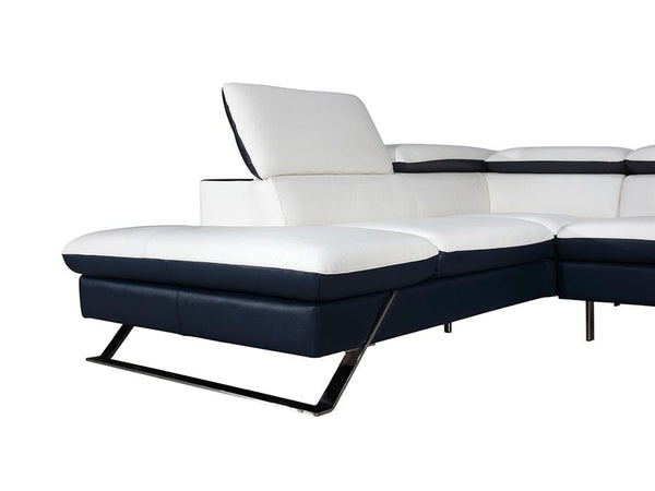 L Shape Sofa Set Modern Sectional Leatherette Sofa Set (White & Blue)