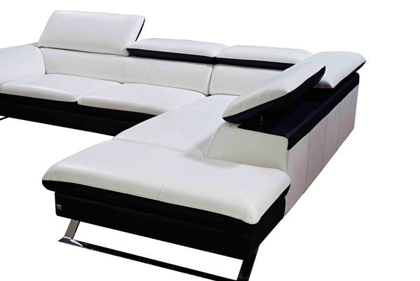 L Shape Sofa Set Modern Sectional Leatherette Sofa Set (White & Blue)