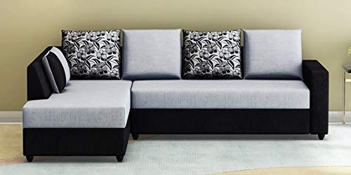 L Shape Sofa Set Munix Sectional Fabric Sofa Set - RHS (Grey & Black)