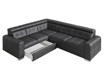 L Shape Sofa Set:- Munix Sleeper Sectional Leatherette Sofa Set (Black)