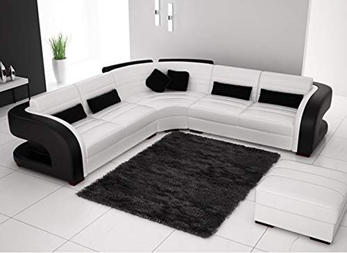 L Shape Sofa Set Prefixs Lounge Leatherette Sofa Set (White & Black)