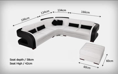 L Shape Sofa Set:- Prefixs Lounge Leatherette Sofa Set (White & Black)