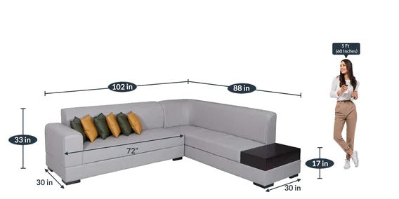 L Shape Sofa Set:- Premium Sectional Leatherette Sofa Set - LHS (Light Grey)