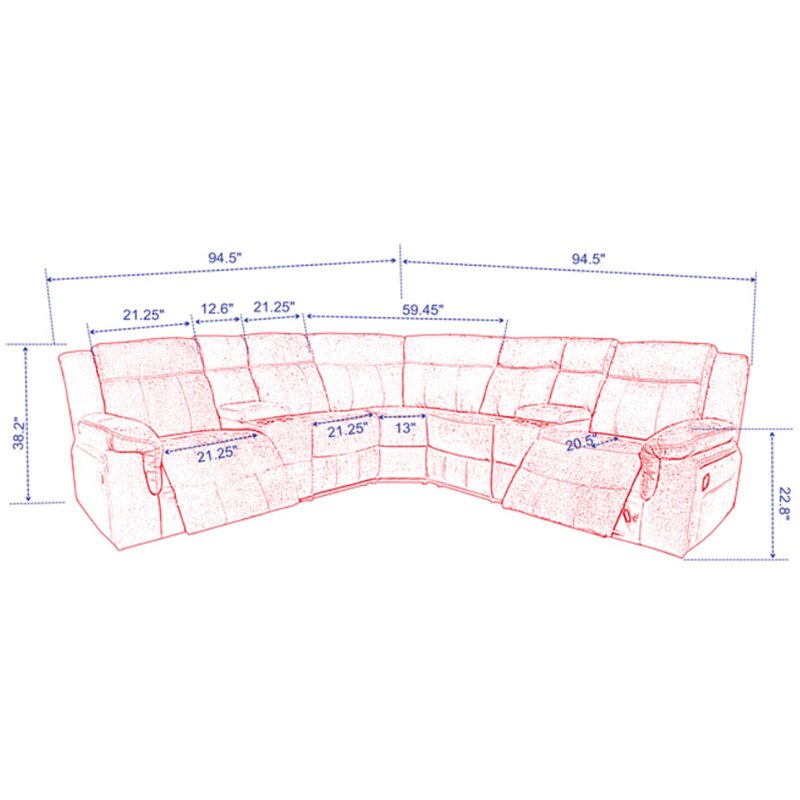 L Shape Sofa Set:- Recliner Corner Leatherette Sofa Set (Grey)