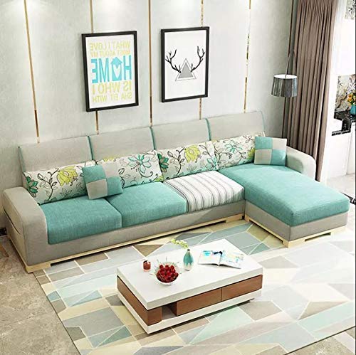 L Shape Sofa Set:-  Roland Sectional Hardwood and Leatherette Sofa Set (Cyan & Lite Grey)