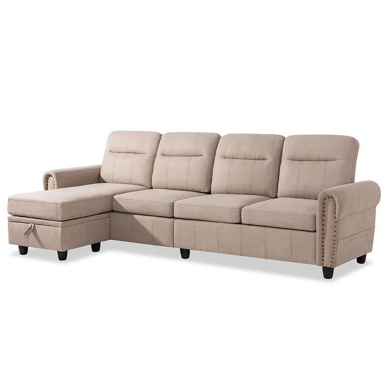 L Shape Sofa Set : Round Arms Modular 4 Seater Sofa Se