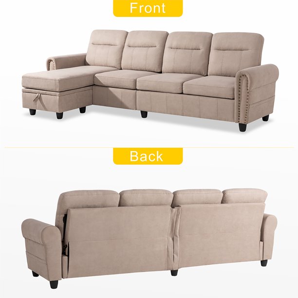 L Shape Sofa Set : Round Arms Modular 4 Seater Sofa Set