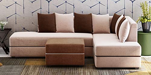 Sectional Fabric Sofa Set With Puffies