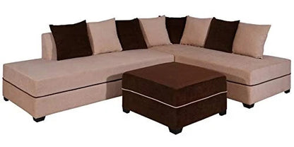 L Shape Sofa Set Sectional Fabric Sofa Set with Puffies- LHS  (Light Brown)