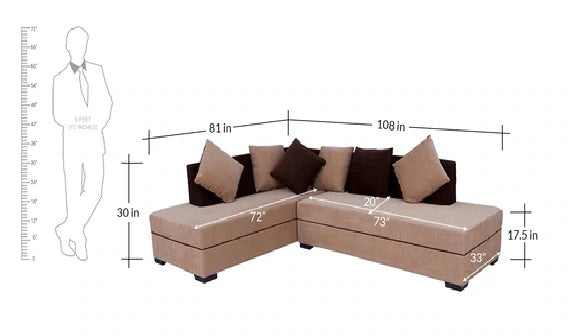L Shape Sofa Set:- Sectional Fabric Sofa Set with Puffies- LHS (Light Brown)