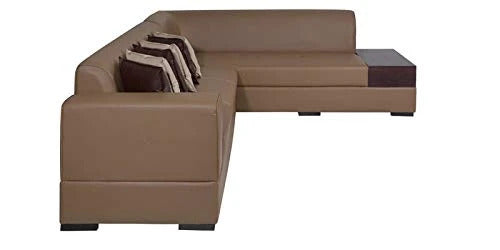 L Shape Sofa Set:- Sectional Leatherette Sofa Set (Tan & Brown)\