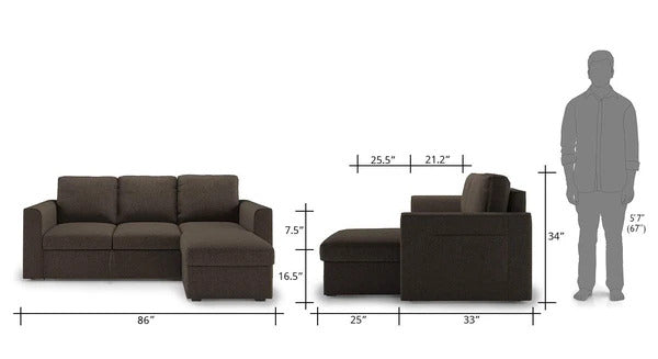 L Shape Sofa Set:- Sectional Sofa with Storage Fabric Sofa Set (Matte Finish, Brown)