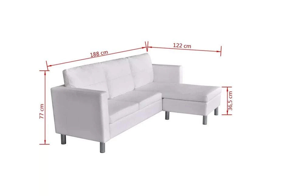L Shape Sofa Set:- Sectional Synthetic Leatherette Sofa Set (White)