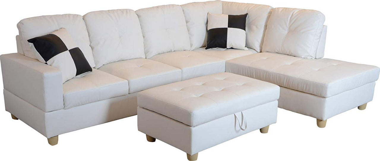 L Shape Sofa Set:- Solid Wood Leatherette Sofa Set, (White)