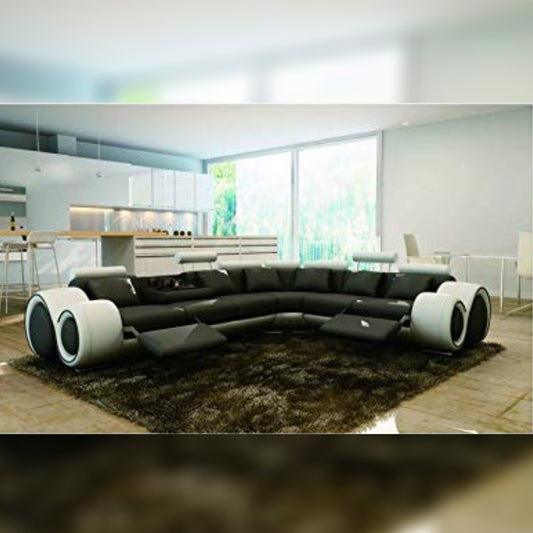 L Shape Sofa Set  Turin Reclining Hardwood Sectional Luxury Furniture Sofa Set ( Dark Grey & White)
