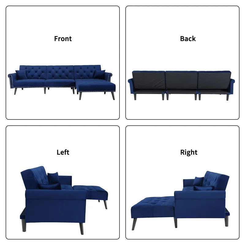 L Shape Sofa Set : Velvet Flared Arm
