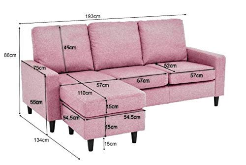 L Shape Sofa Set:- Wood, Foam And Fabric Sofa Set With Lounger (Pink)