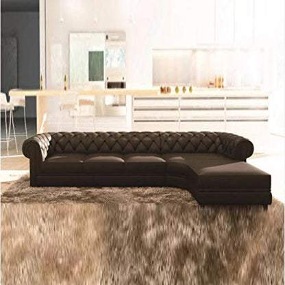 L Shaped Sofa Set- Luxury Chesterfield Leatherette Sofa Set (White)