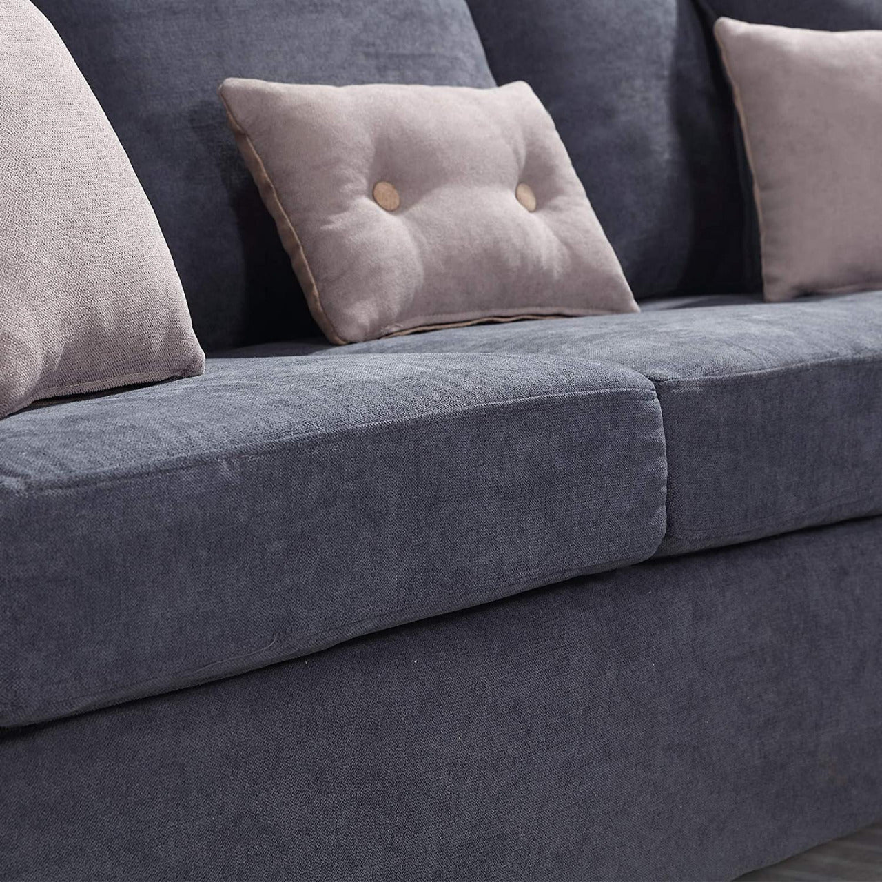 L Shape Sofa Set: Dark Grey Fabric Convertible Sofa Couch
