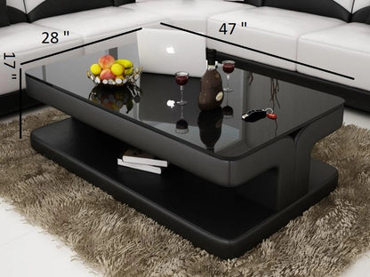 Leatherette Coffee Table: Black Leatherette Coffee Table w/Black Glass Table