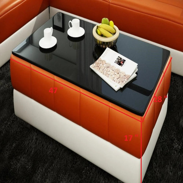 Leatherette Coffee Table : Contemporary White/orange Leatherette Coffee Table W/Black Glass Table Top