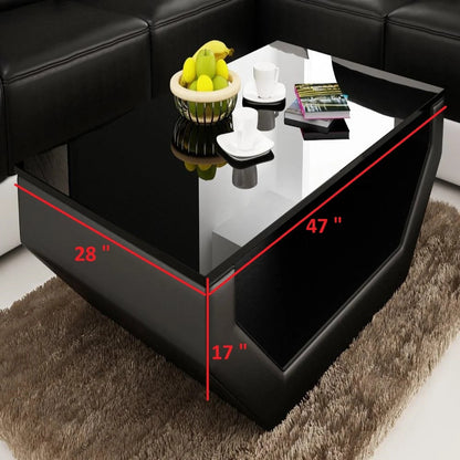 Leatherette Coffee Table: Black Leatherette Coffee Table W/Black Glass Table