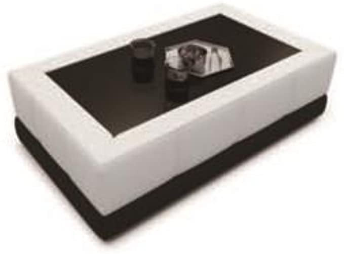 Leatherette Coffee Table: Contemporary White And Black Leatherette Coffee Table W/Black Glass Table Top