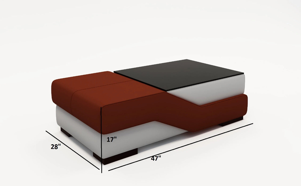 Leatherette Coffee Table: Contemporary White Leatherette And Dark Red Coffee Table W/Black Glass Table Top