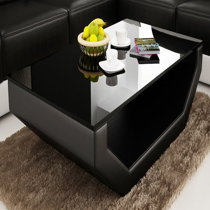 Leatherette Coffee Table: Black Leatherette Coffee Table W/Black Glass Table