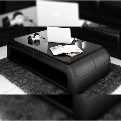 Leatherette Coffee Table Contemporary Black Leatherette Coffee Table WBlack Glass Table Top
