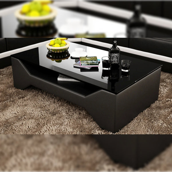 Leatherette Coffee Table Contemporary Black Leatherette Coffee Table WBlack Glass Table Top