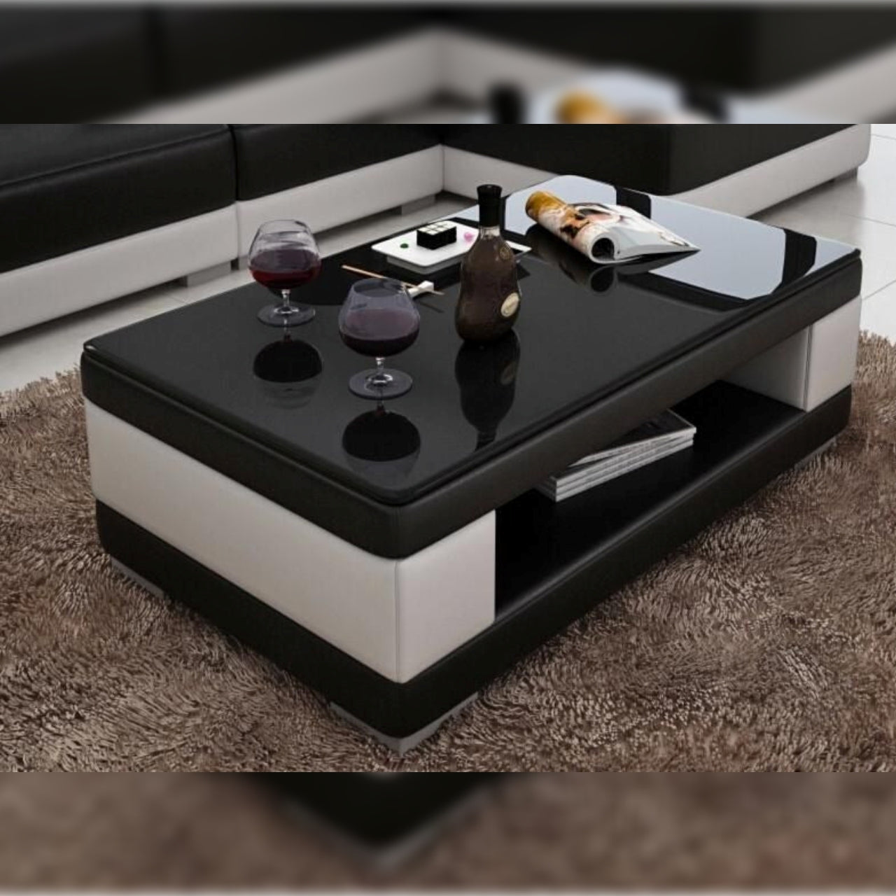 Leatherette Coffee Table Contemporary Black and White Leatherette Coffee Table WBlack Glass Table Top
