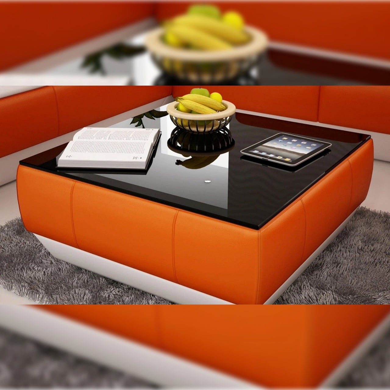Leatherette Coffee Table Contemporary Orange and White Leatherette Coffee Table WBlack Glass Table Top