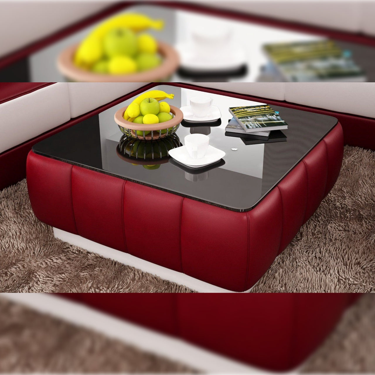 Leatherette Coffee Table Contemporary Red and White Leatherette Coffee Table Black Glass Table Top